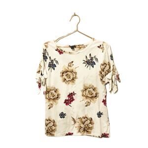 Ann Taylor factory floral short sleeved blouse with tie sleeves size small